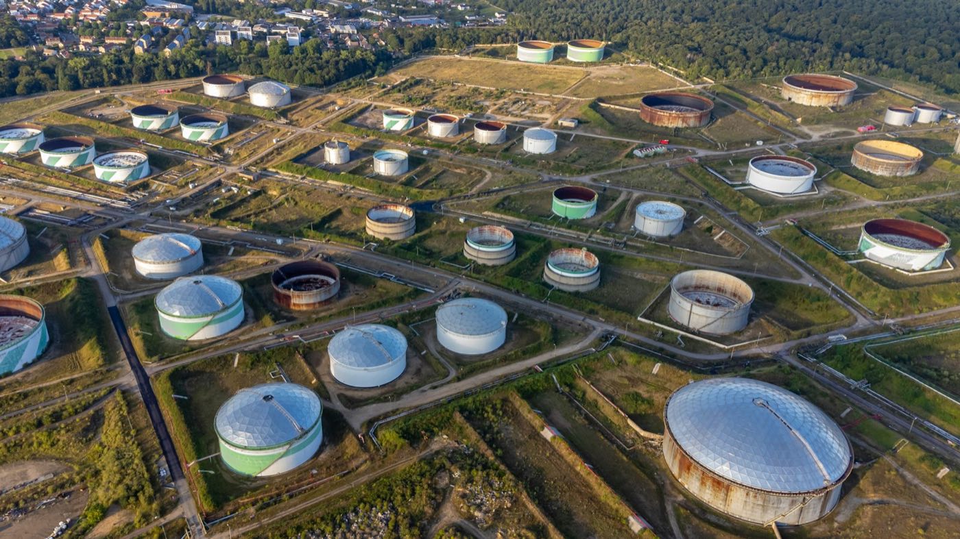 Aerial view of a bulk liquid storage terminal
